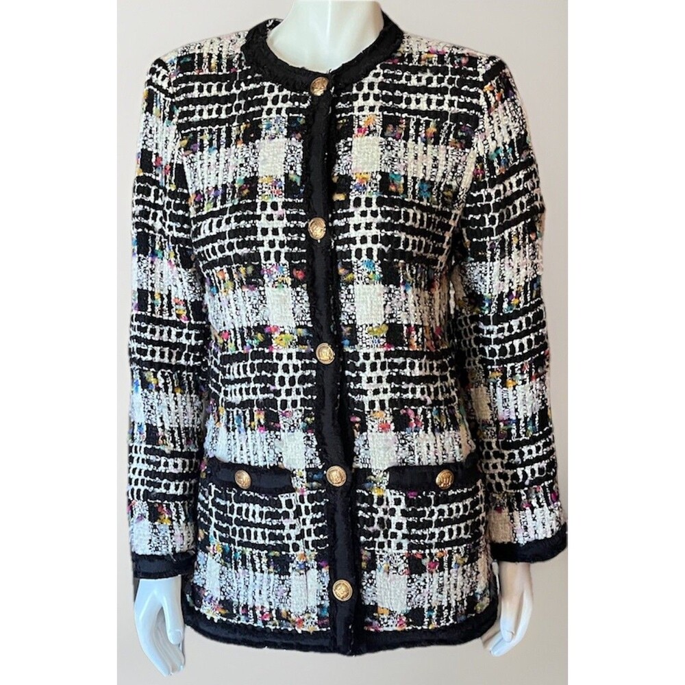 Carlisle Collection Tweed Multicolor Cotton Blend Blazer Size 10